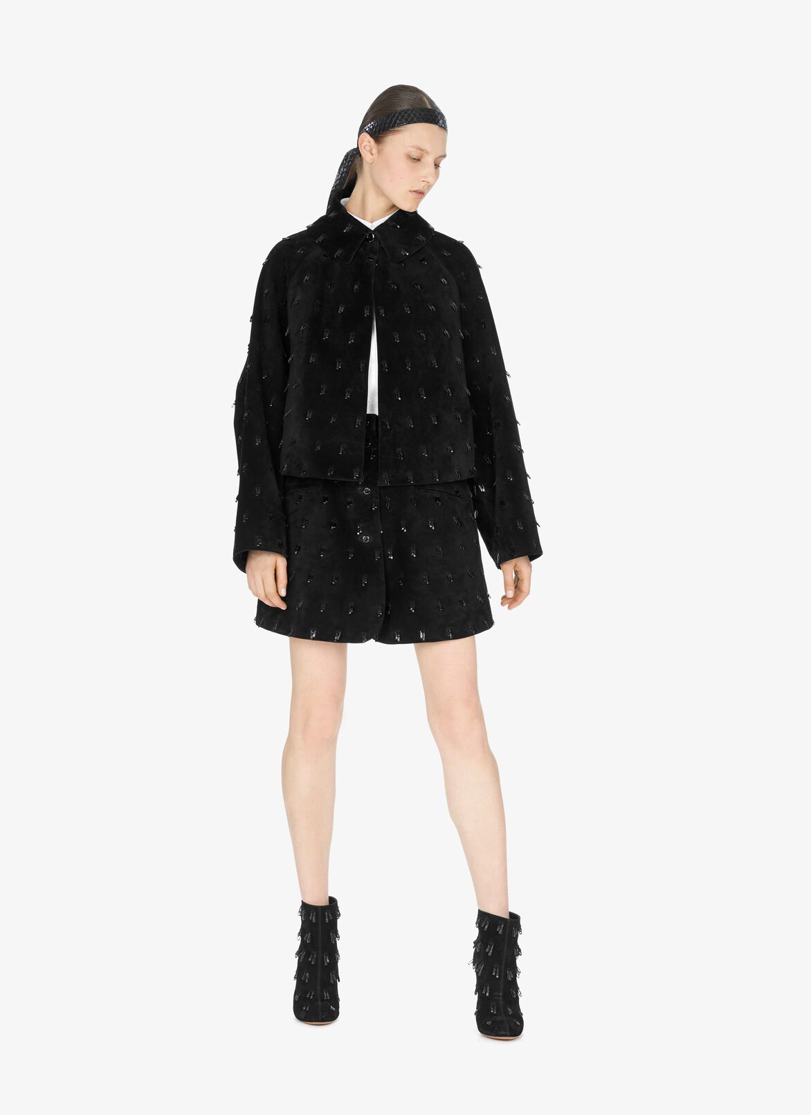 Alaïa Edition 1989 Suede And Watersnake Cropped Jacket ALAÏA BLACK ALAÏA EDITION 1989 SUEDE AND WATERSNAKE CROPPED JACKET